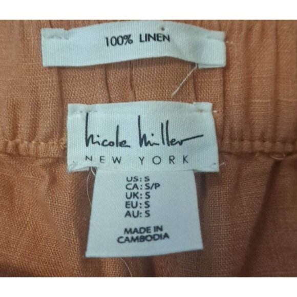 Womens Nicole Miller Linen Pants Cargo Joggers Rust Orange Drawstring Small - Picture 3 of 6